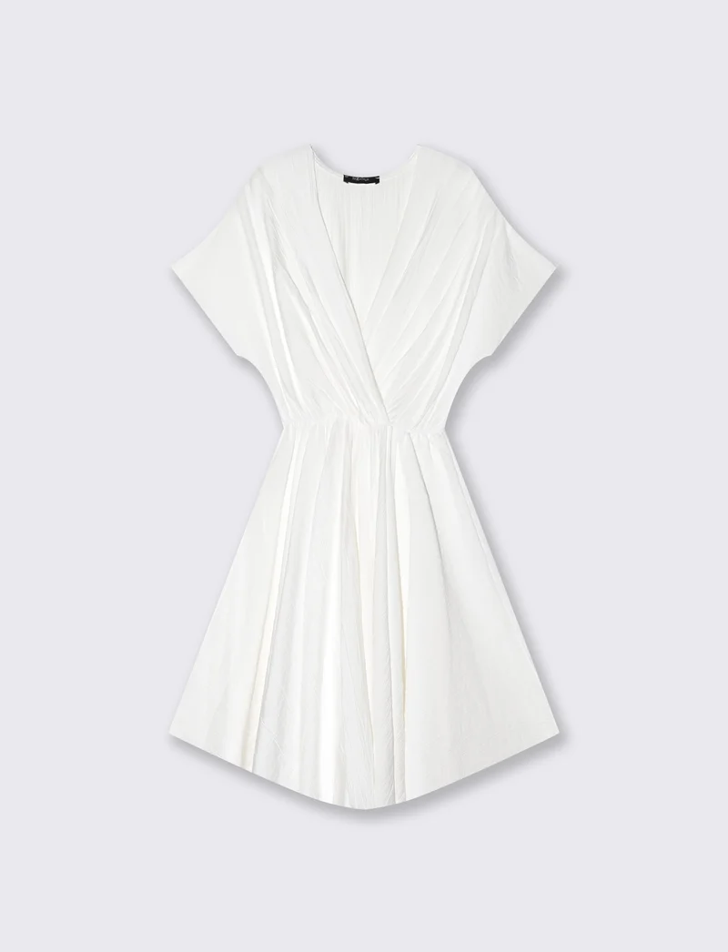 Abito corto scollo a v con arricciatura - Bianco