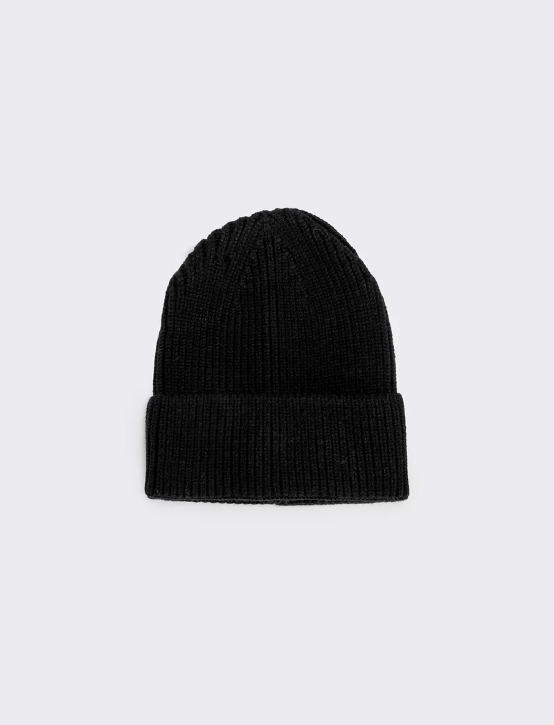 Cappello maglia con risvolto per uomo - Nero