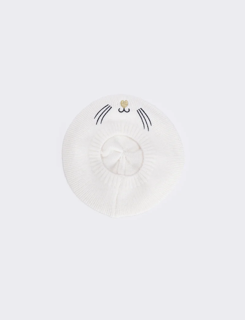 Cappello basco gattina con orecchie - Bianco
