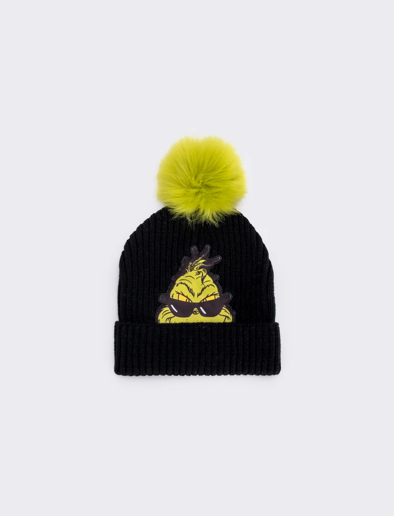 Cappello Grinch per bambini con pon pon - Nero