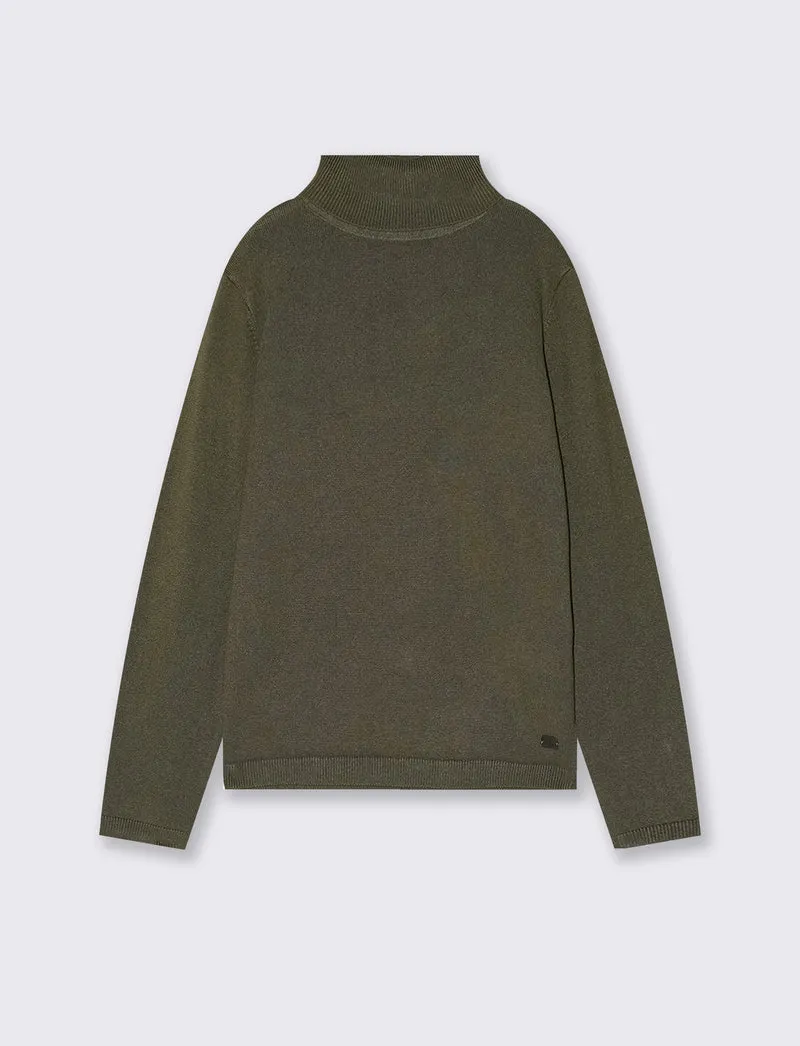 Maglia Collo Alto in Viscosa Nylon - Verde militare
