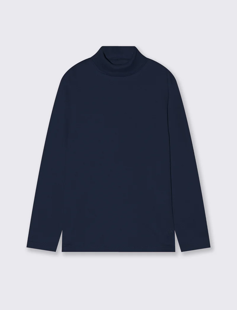 T-shirt collo alto in cotone interlock - Blu