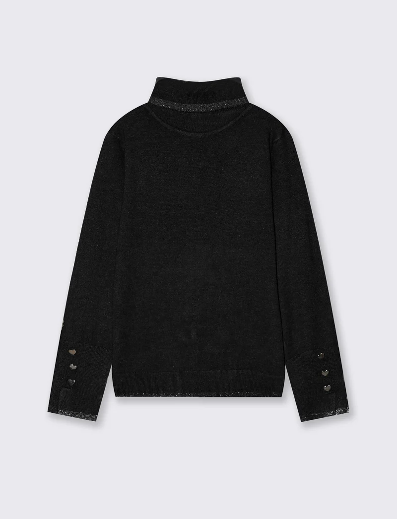 Lupetto collo alto con bordino metallico - Nero