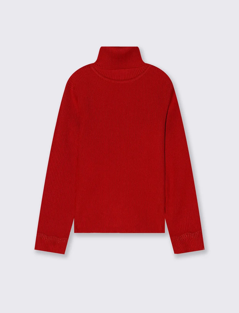 Maglia collo alto con polsino metallico - Rosso