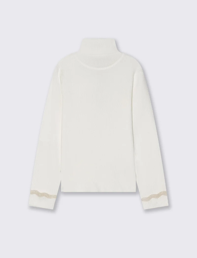 Maglia collo alto con polsino metallico - Bianco latte