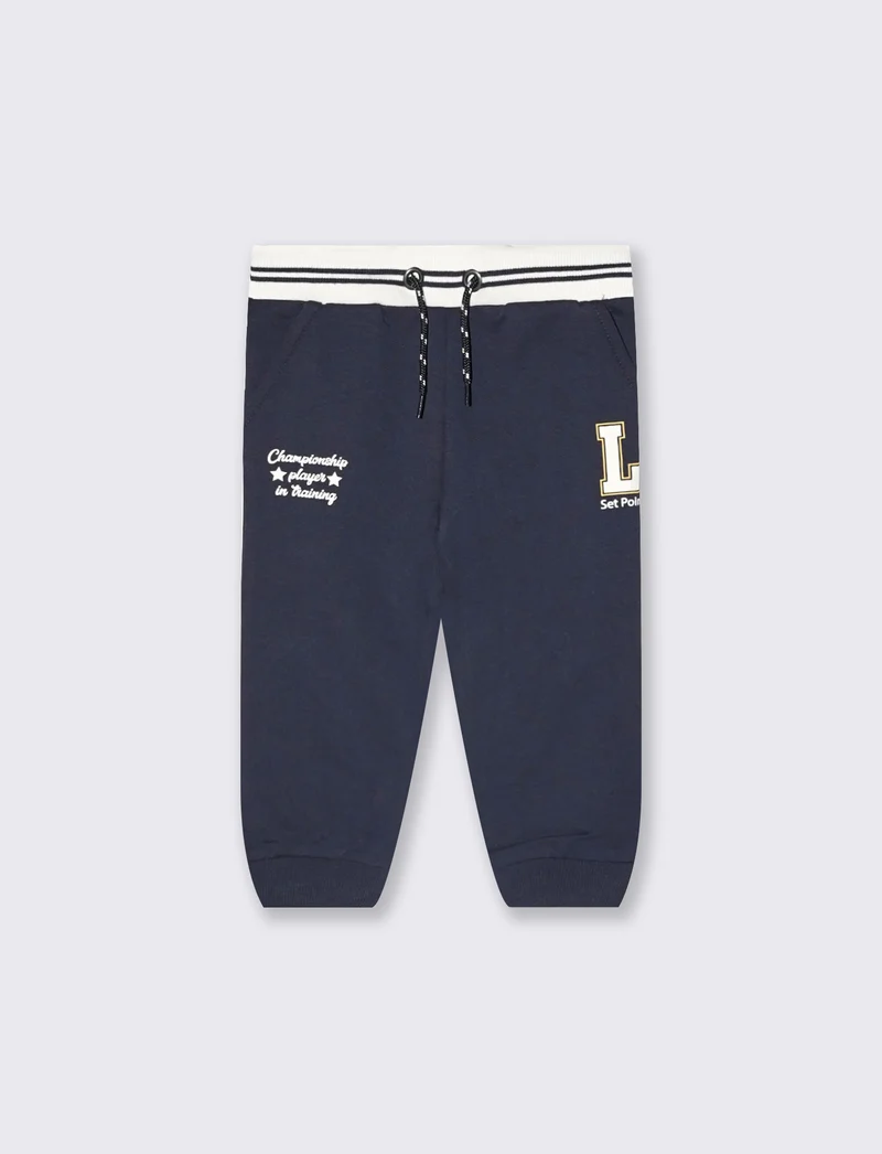 Jogger con baschina a righe e coulisse - Blu