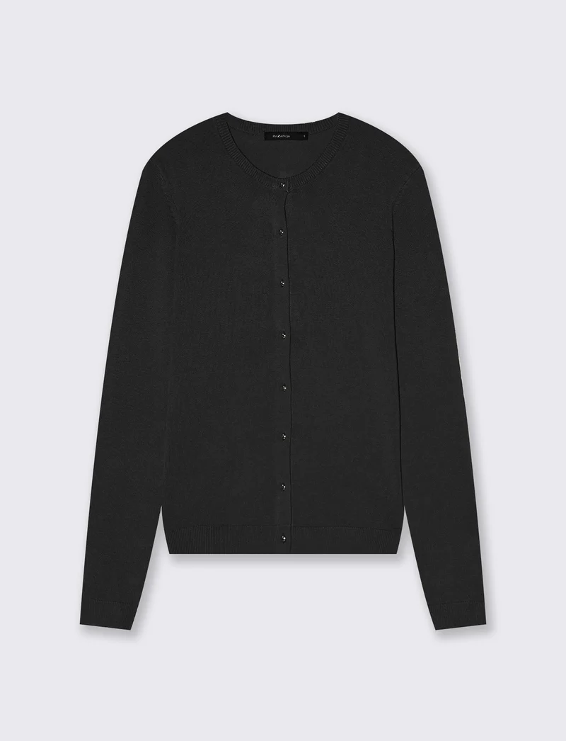 Cardigan basico girocollo con bottoni - Nero