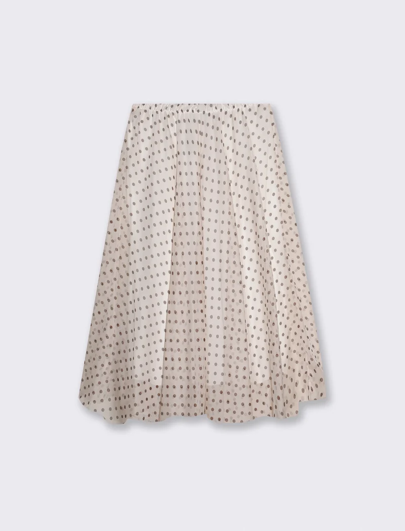 Gonna lunga a pois con elastico in vita - Bianco latte