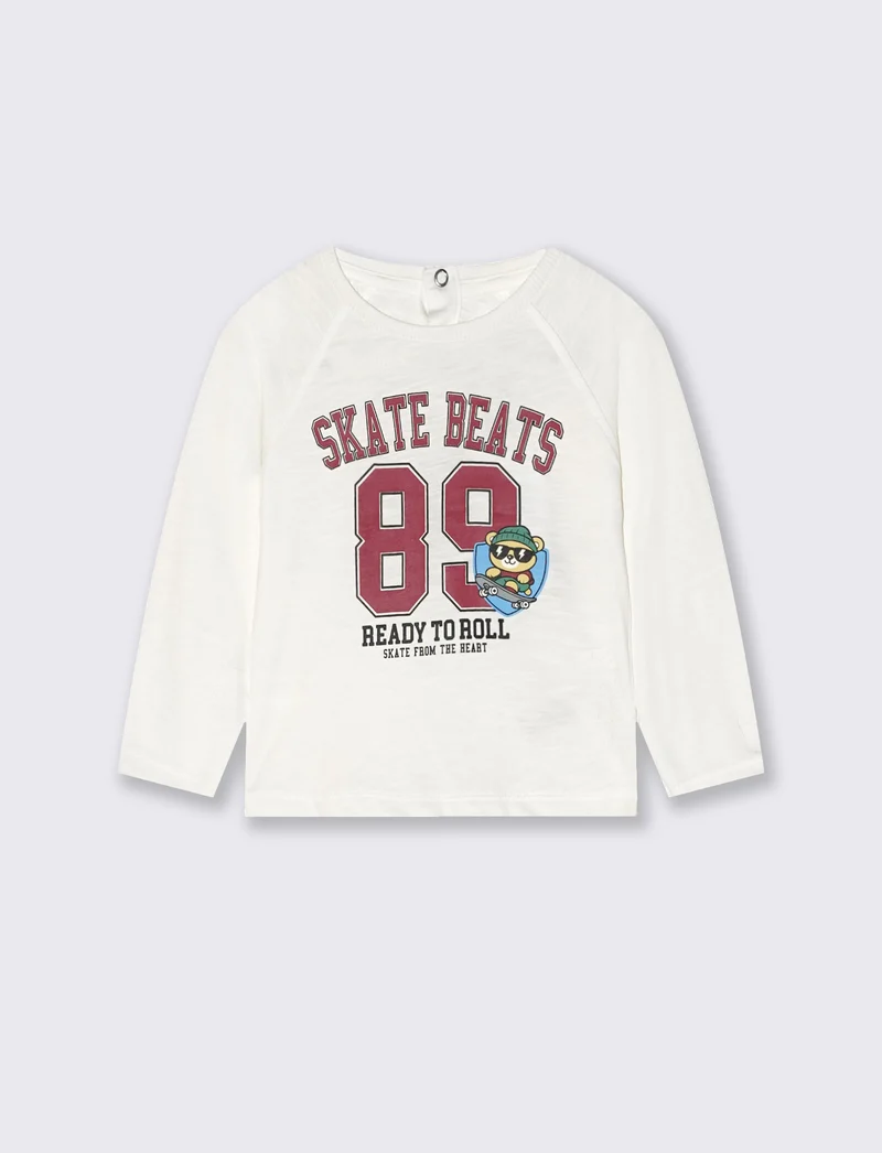 T-shirt neonato manica raglan con stampa - Bianco latte