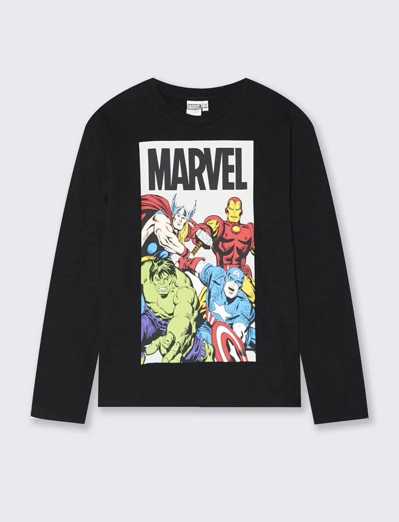 T-shirt maniche lunghe Marvel in cotone - Nero