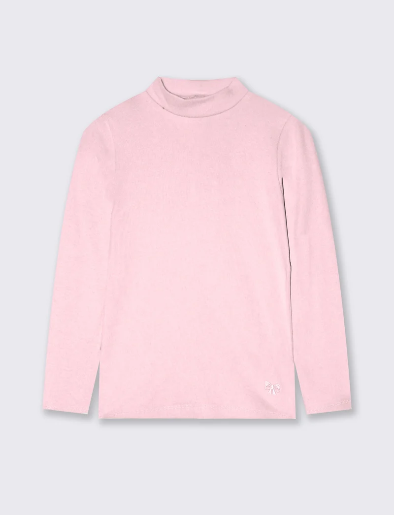 T-shirt mezzo collo manica lunga interlock - Rosa polvere