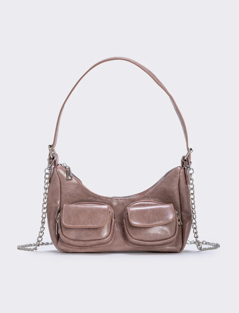 Borsa a spalla con tasche avanti - Beige