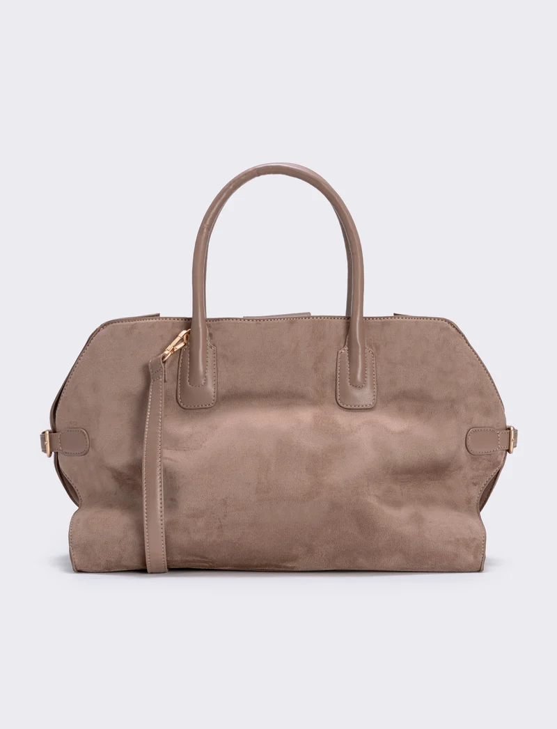 Borsa grande in suede con manici sintetici - Beige