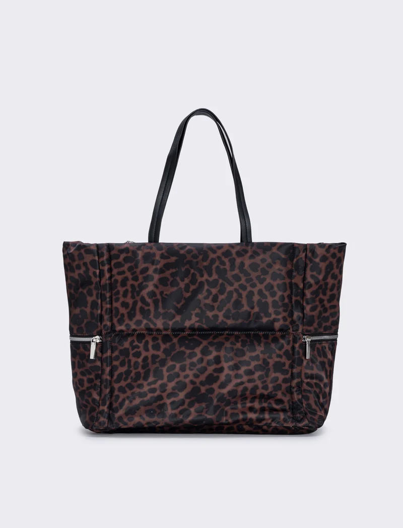 Shopper nylon con tasche laterali zip - Leopardato