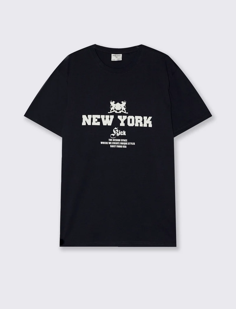 T-shirt cotone con stampa effetto velluto - Blu
