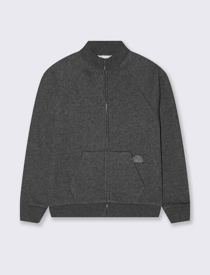 Felpa con zip e tascone frontale - Grigio mel.