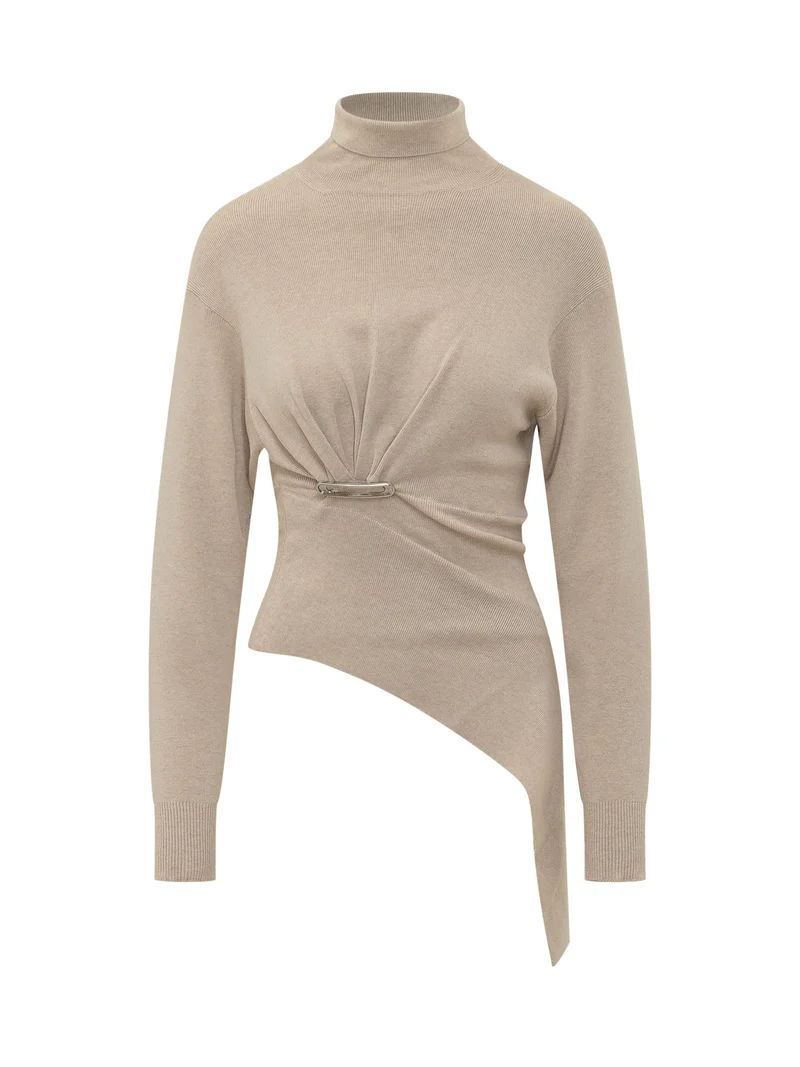 Maglia Drappeggiata con Collo Alto