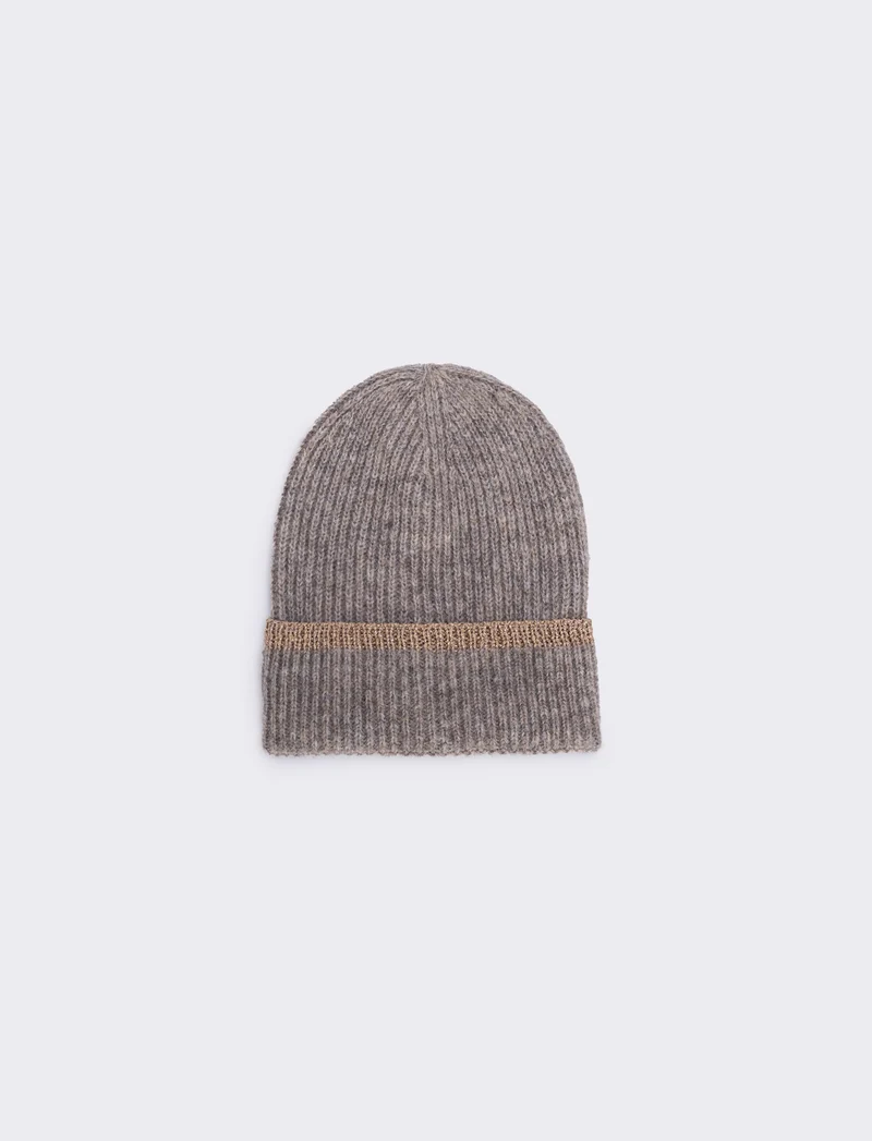 Cappello in maglia con bordino lurex - Beige