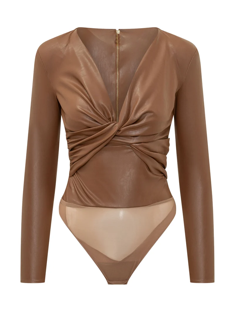 Body Drappeggiato con Scollo Profondo