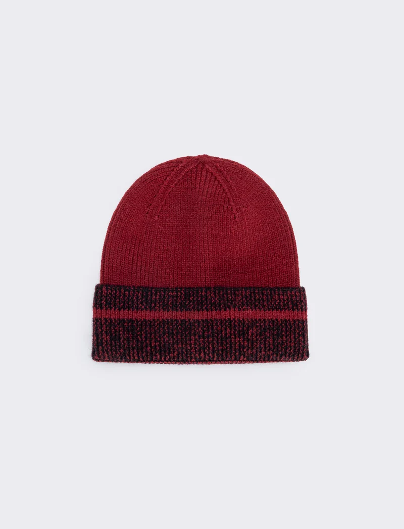 Cappello uomo con risvolto a contrasto - Rosso