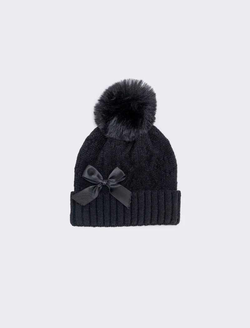 Cappello traforato con pon pon trendy - Nero