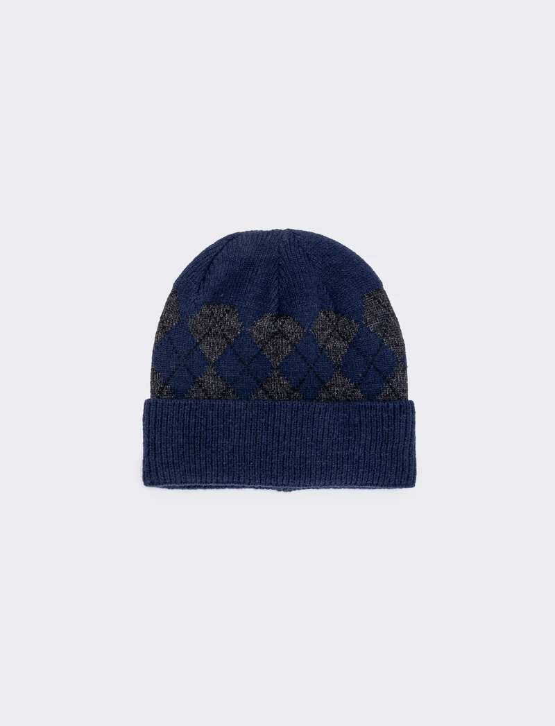 Cappello rombi con risvolto elegante - Blu