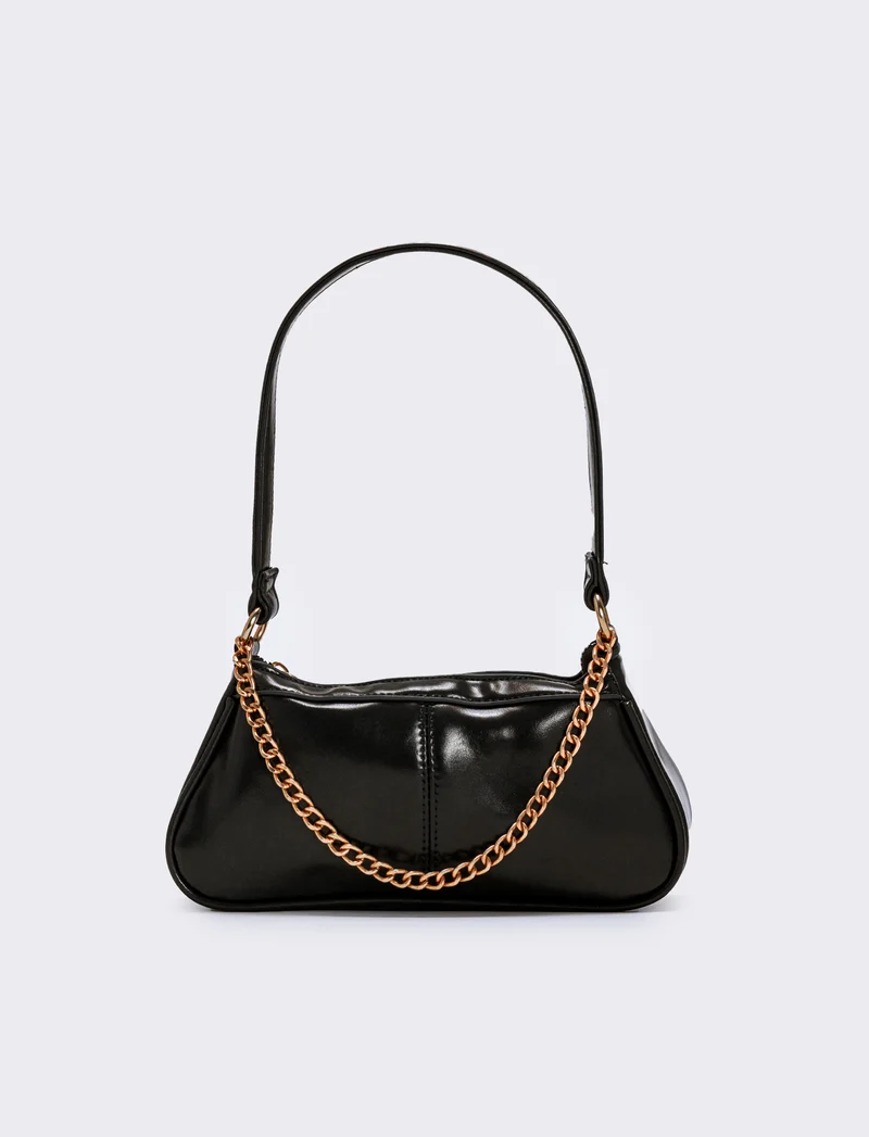 Borsetta baguette con catenina - Nero