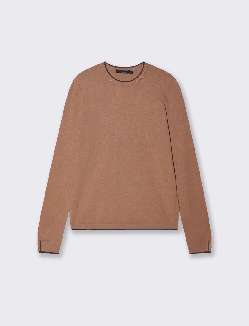 Pullover girocollo con contrasto regolare - Cammello