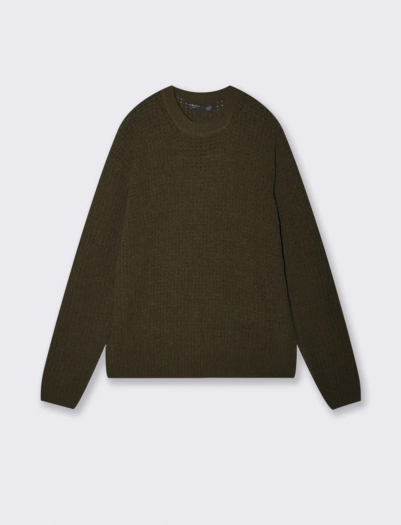Maglia girocollo jacquard in ciniglia - Moro