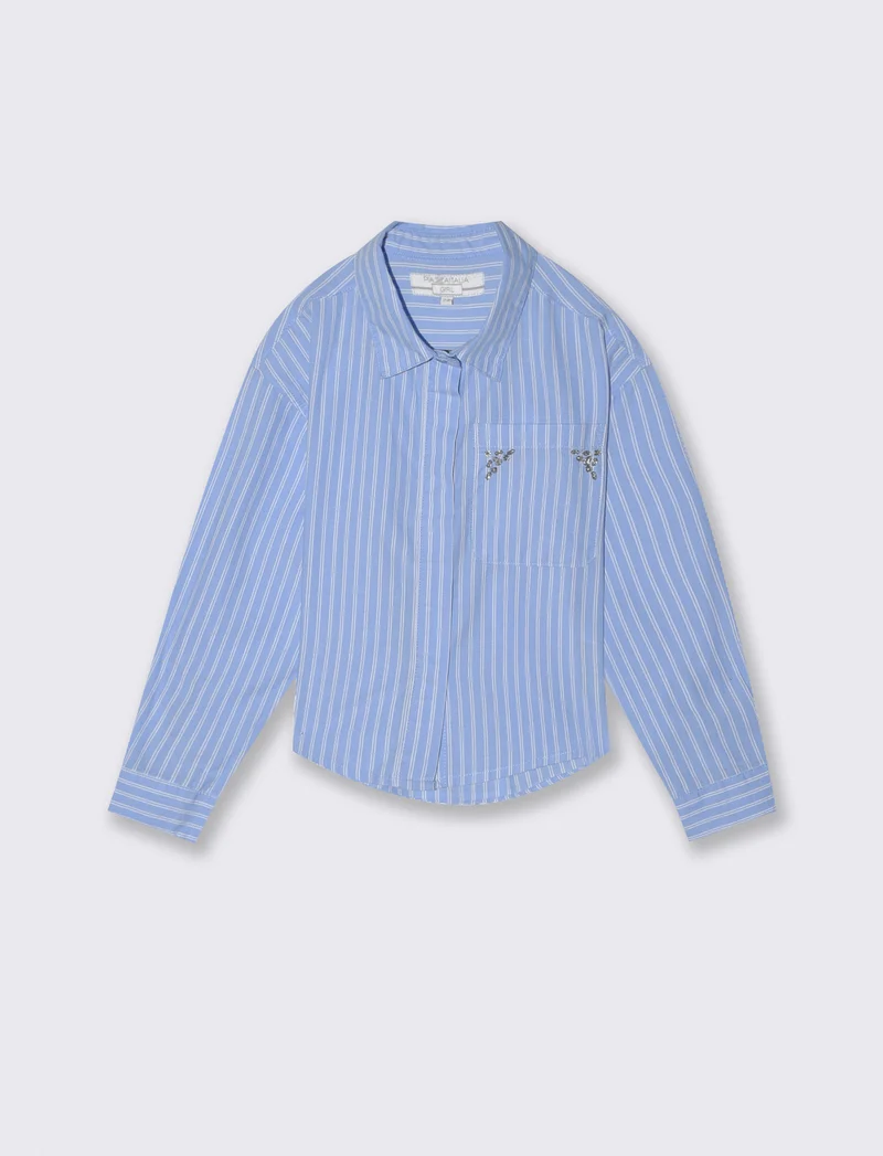 Camicia manica lunga rigata con strass - Righe