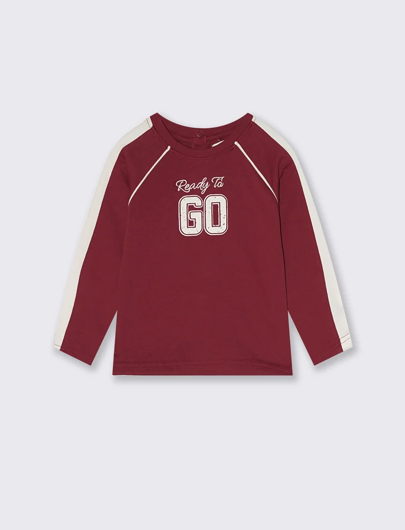 T-shirt in jersey con stampa sportiva - Bordeaux