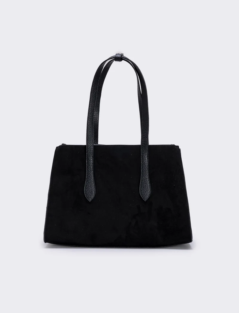 Borsa grande a spalla in suede - Nero