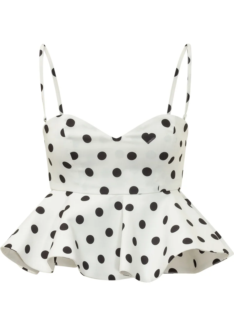 Top Peplum con Spalline con Motivo a Pois