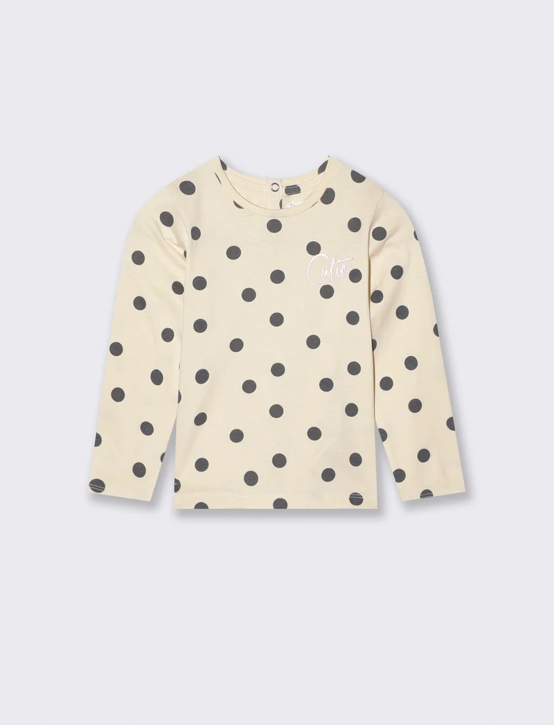 T-shirt fantasia girocollo manica lunga - Beige