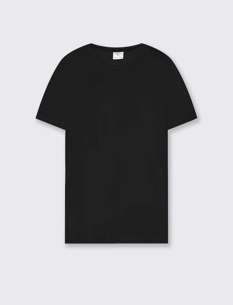 T-shirt girocollo in cotone mercerizzato - Nero