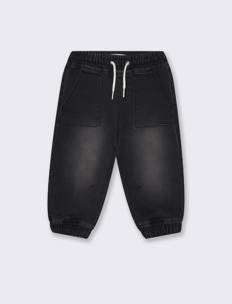 Pantaloni ampi effetto denim con tasche - Nero