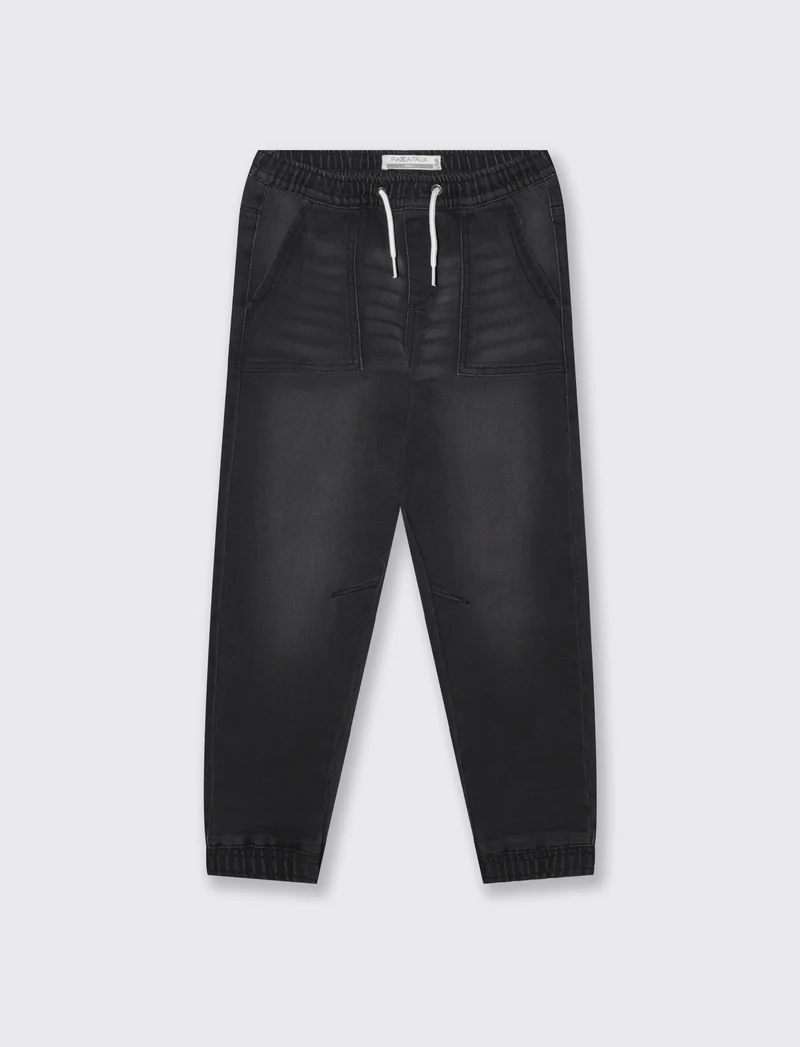 Jogging in denim con vita elasticizzata - Nero