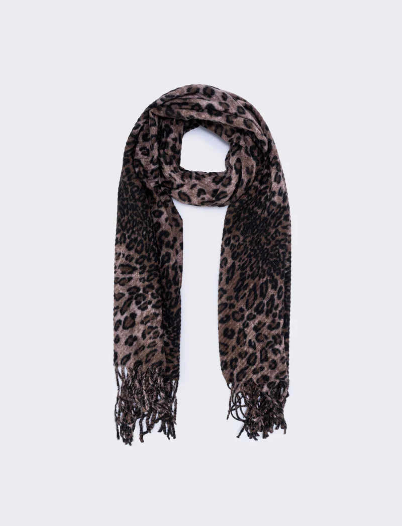 Sciarpa plissettata con frange animalier - Leopardato