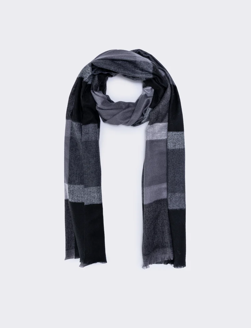 Sciarpa uomo righe con frange eleganti - Nero