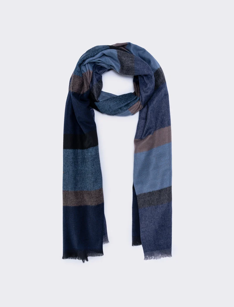 Sciarpa uomo righe con frange eleganti - Blu