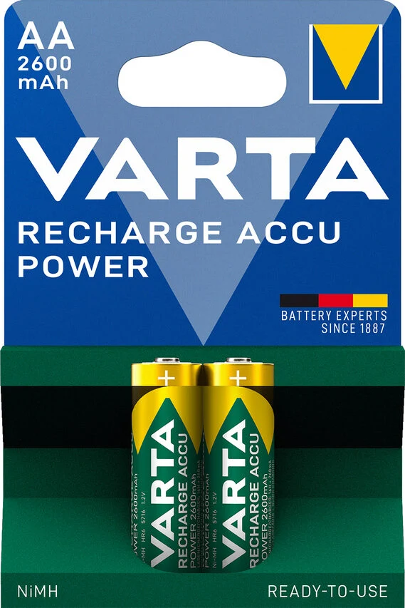Varta Recharge Accu Power AA 2600 mAh Blister da 2 (Batteria NiMH Accu Precaricata, Mignon, batteria ricaricabile, pronta all'uso)