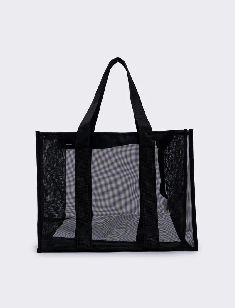 Borsa tote in rete con manici in nylon - Nero