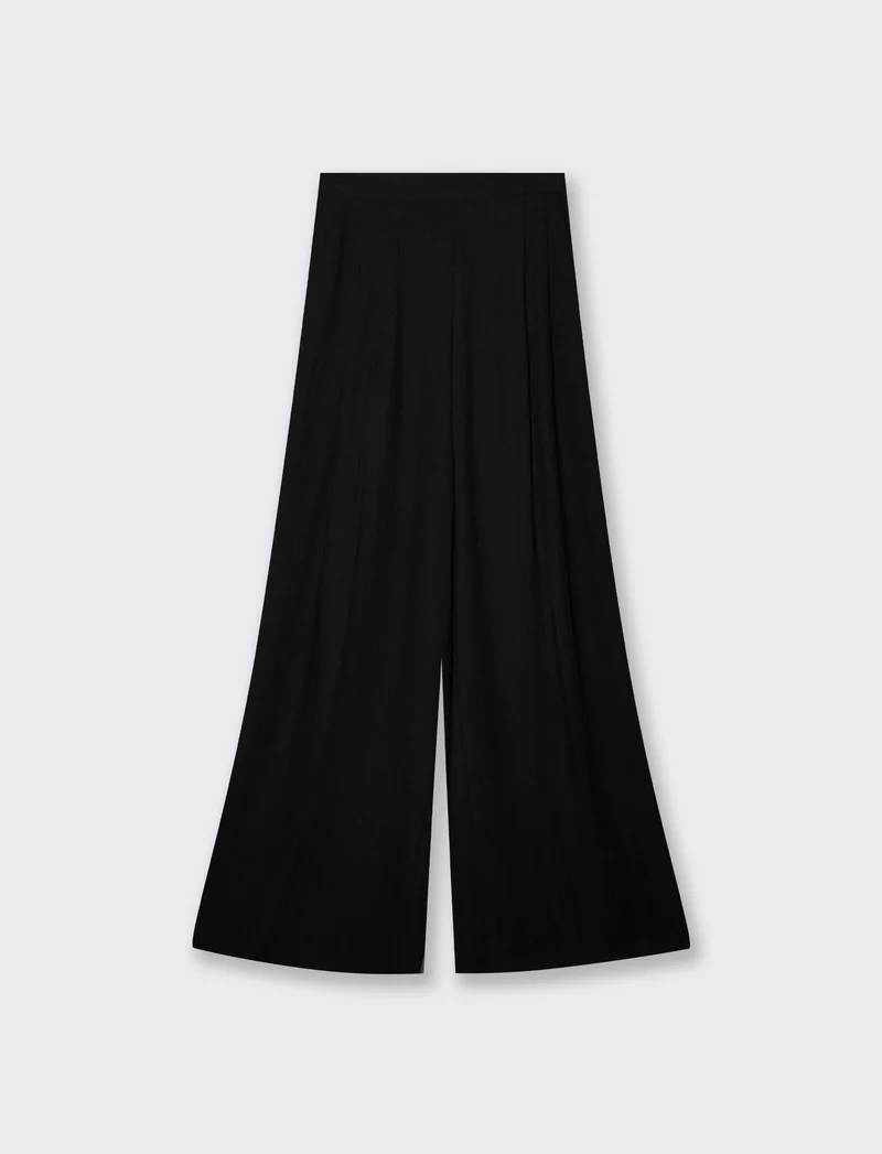 Pantalone a vita alta con elastico largo - Nero