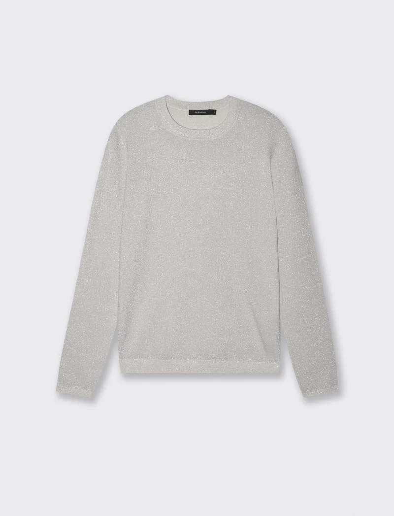 Maglia manica lunga lurex con collo paricollo - Avorio