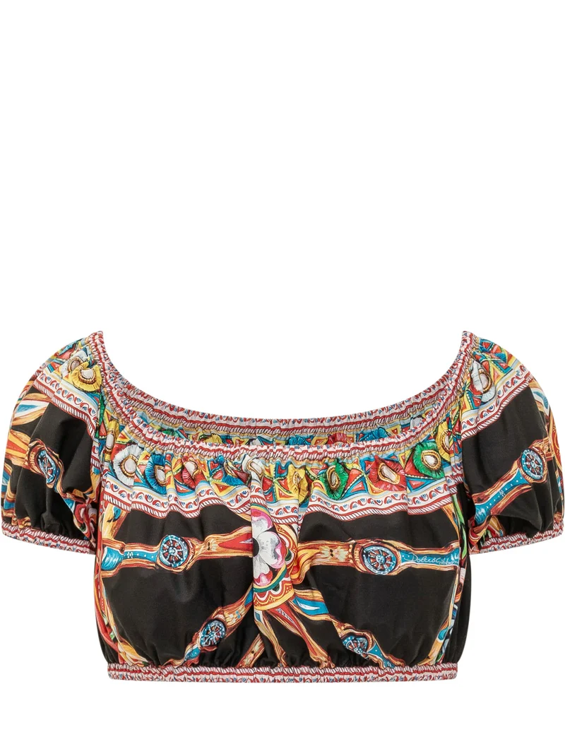Top Cropped con Stampa Ornamentale