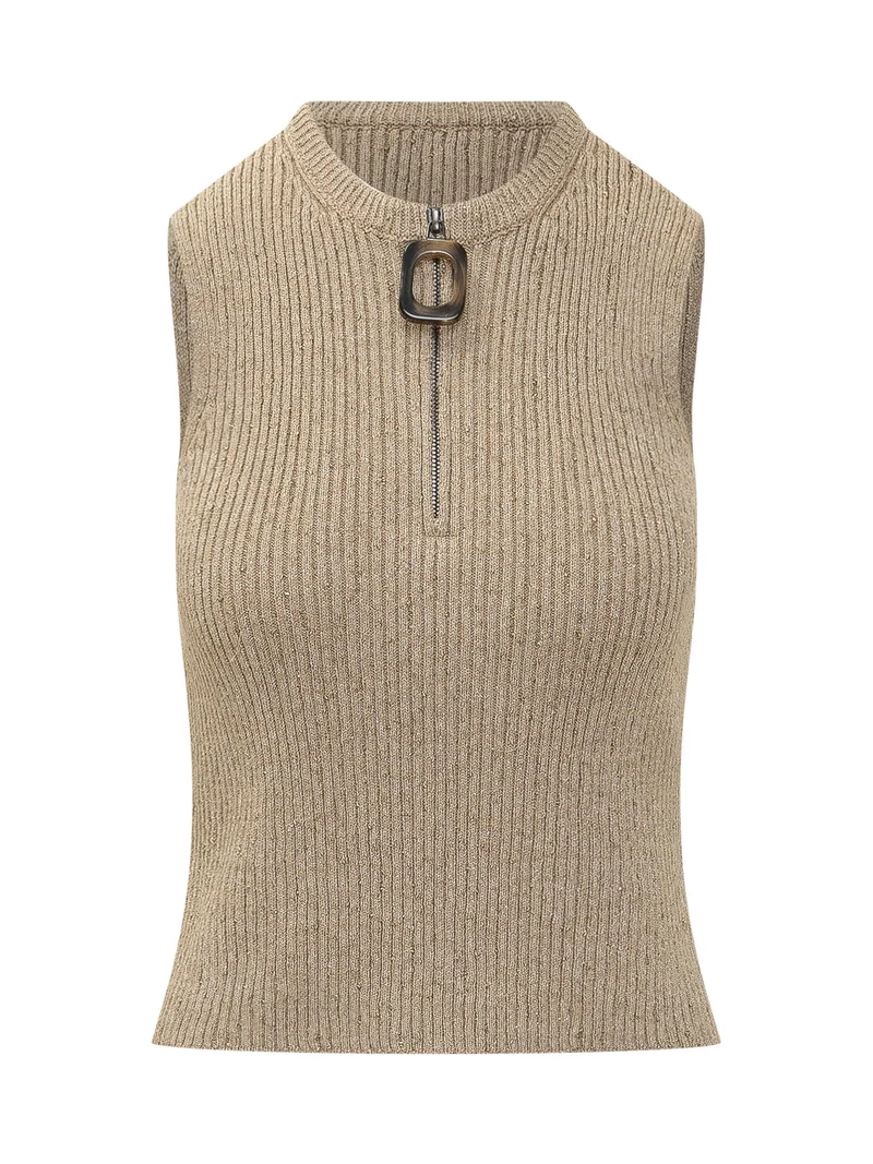 Top Smanicato a Coste con Zip