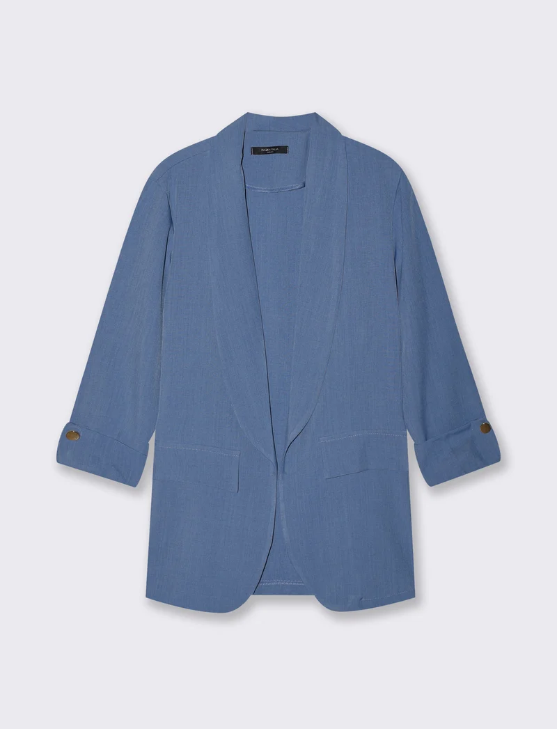 Giacca Manica Tre Quarti Senza Bottoni - Denim
