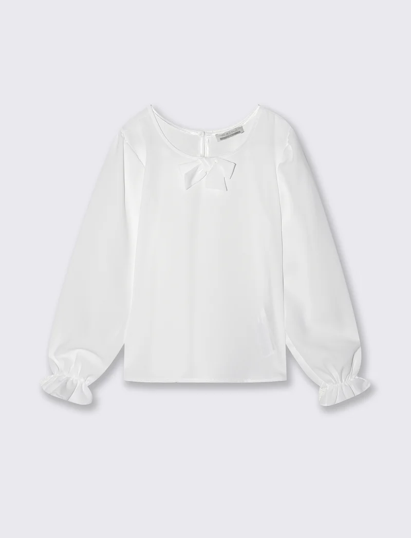 Blusa elegante con fiocco e maniche lunghe - Bianco
