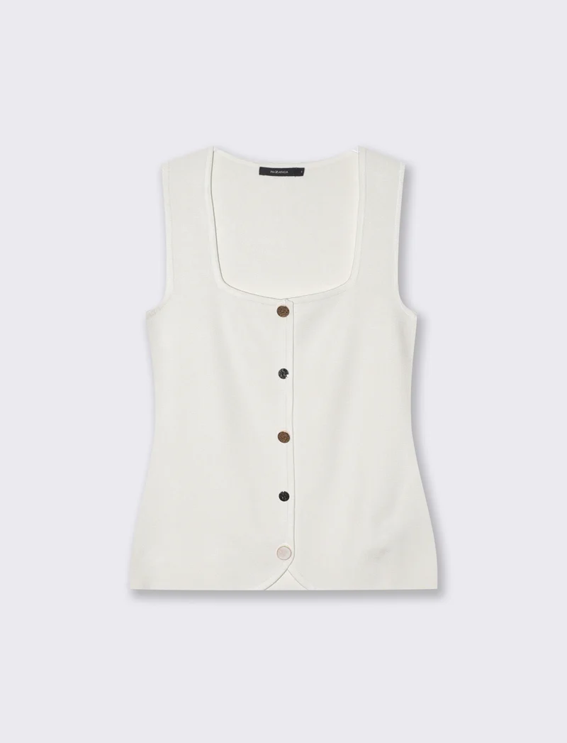 Top scollo quadrato con 5 bottoni - Bianco latte