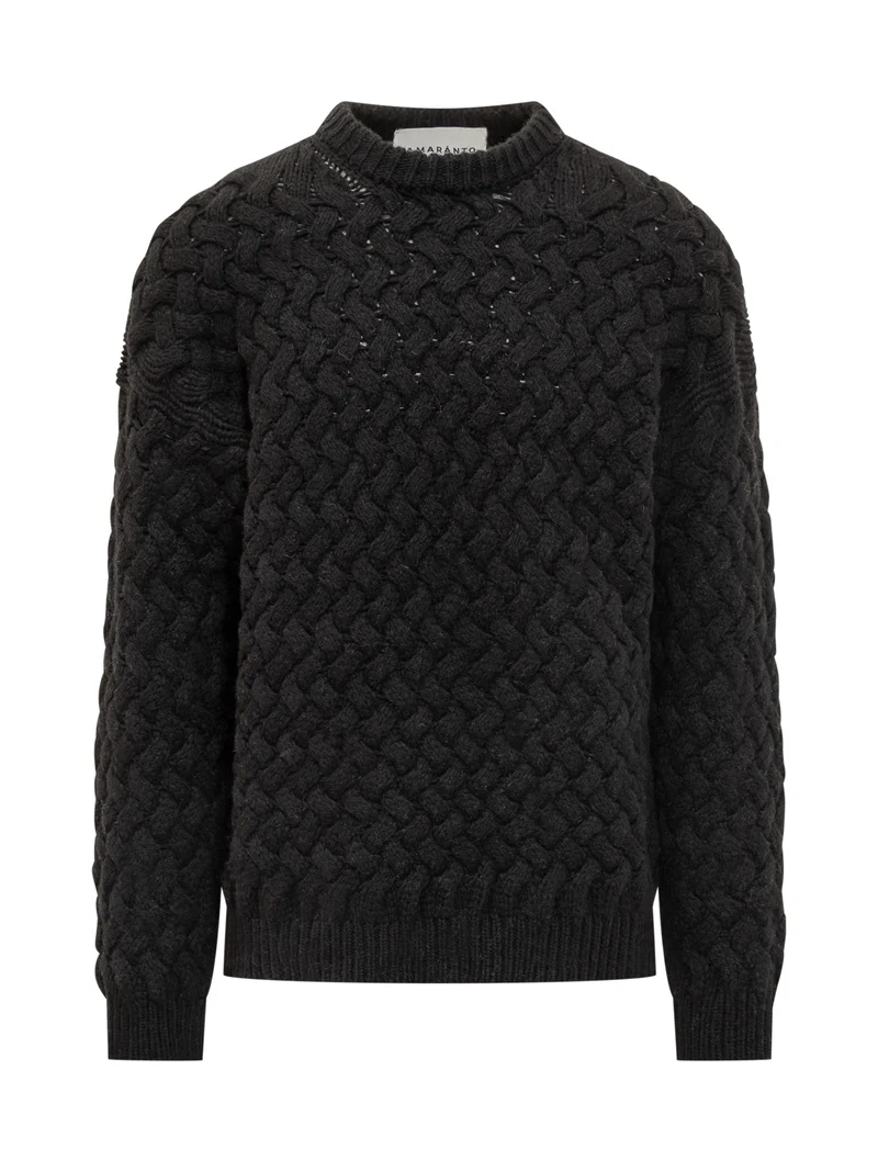 Amaranto Maglione Nero a Treccia Girocollo